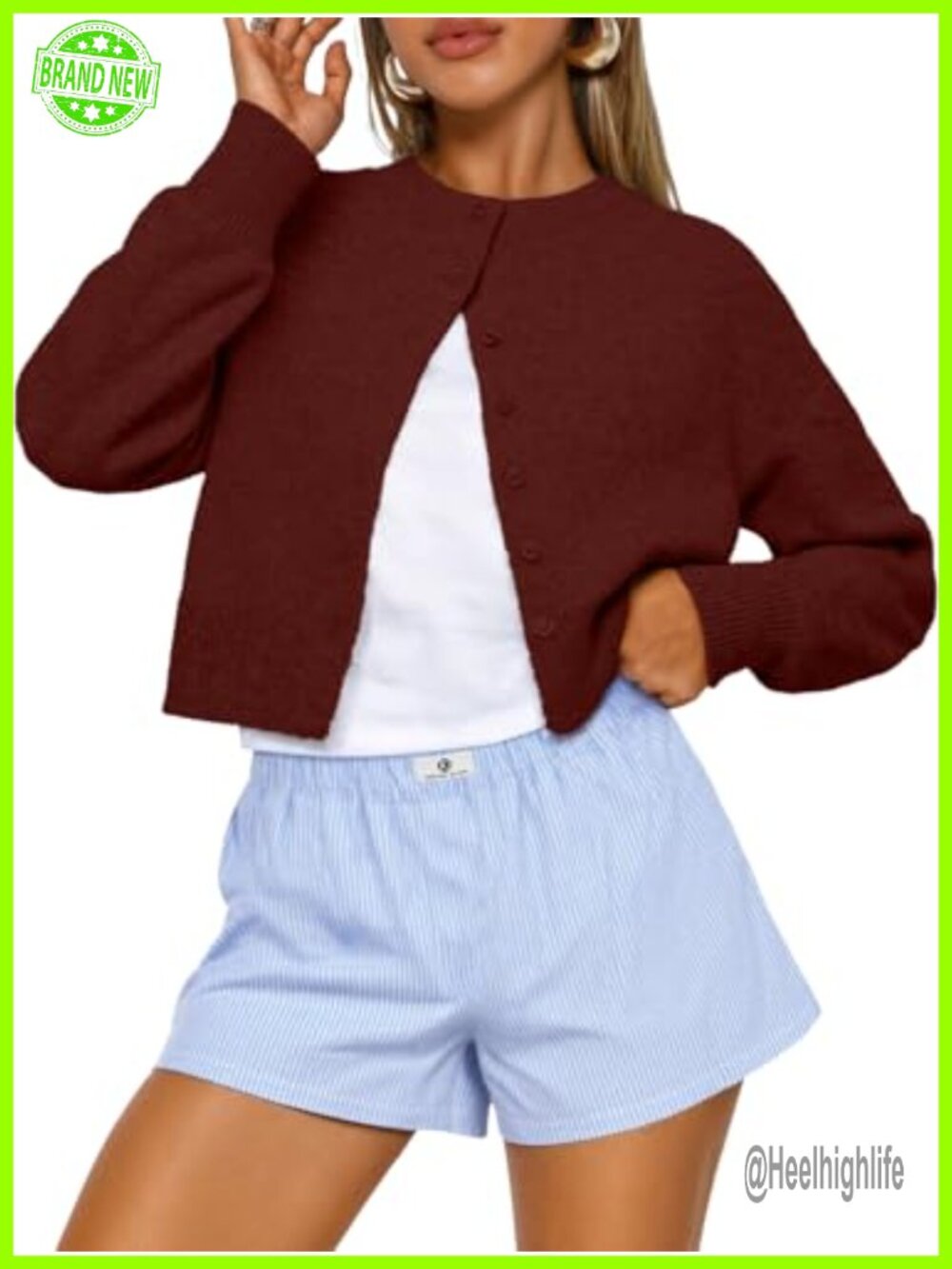 Womens Cropped Cardigan Sweater Soft Knit Button Front Long Sleeve